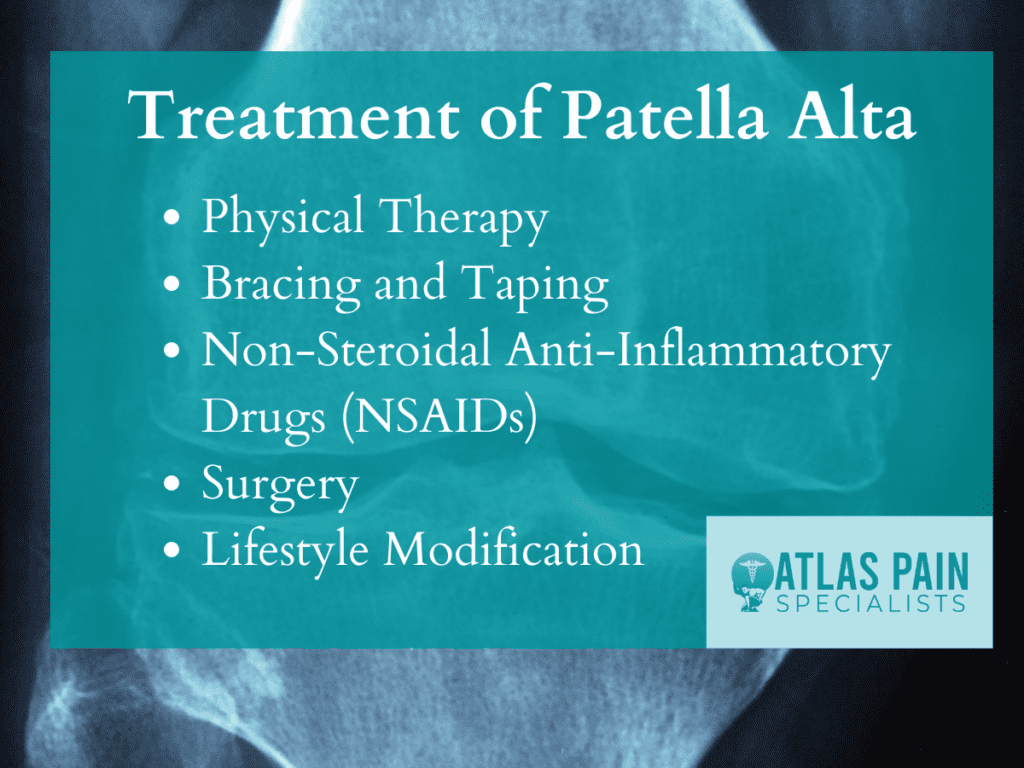 illustration showing 5 treatments for patella alta
