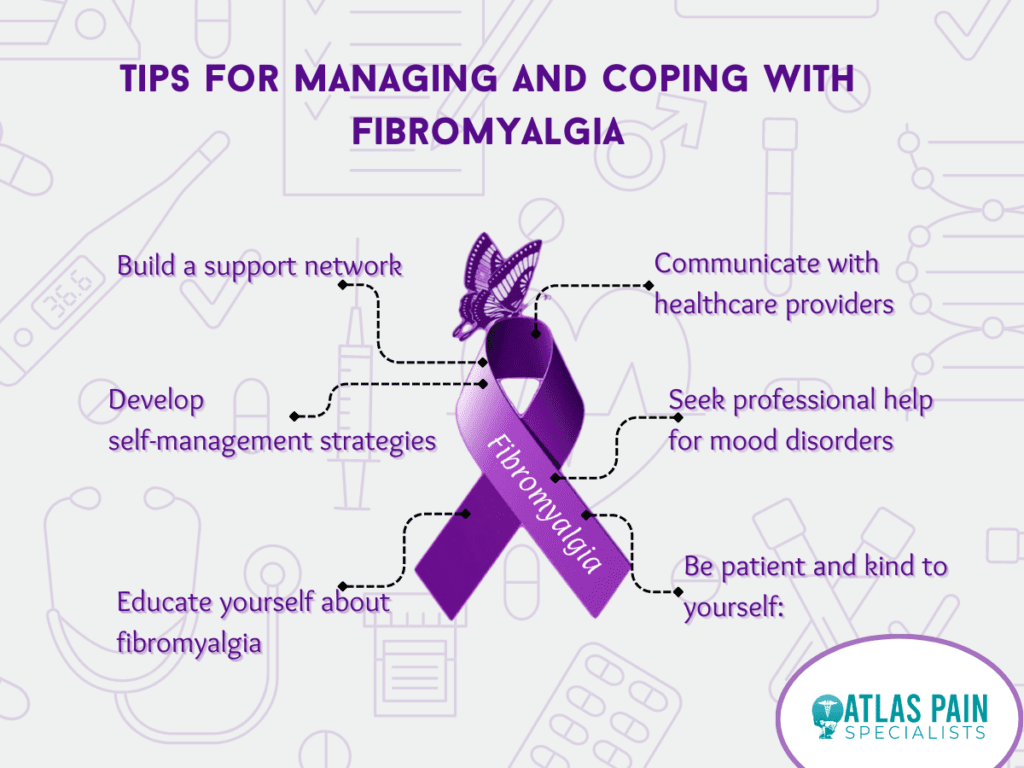 infographic illustration on tips for managing and coping with fibromyalgia